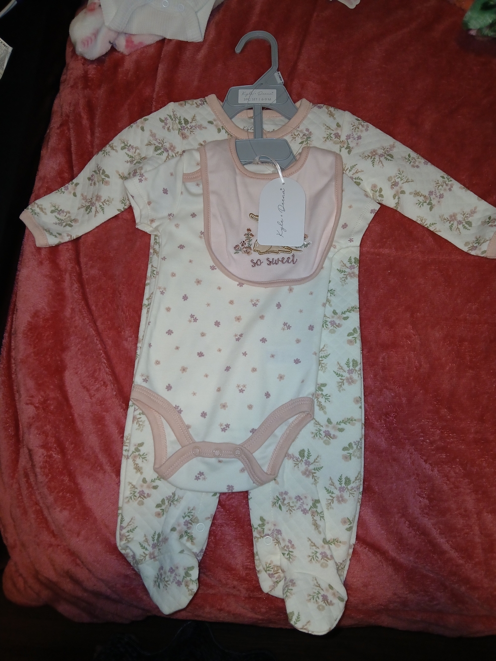 Kyle & Deena NWT 3 Piece So Sweet Floral Sleeper, One-Piece with Bib